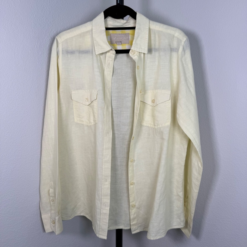 Banana Republic Soft Wash Shirt Womens Medium Yellow Linen Cotton Button Down